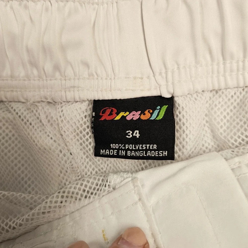 Brasil Men White Board Shorts Swim Trunks Green Yellow Size 34 NWT